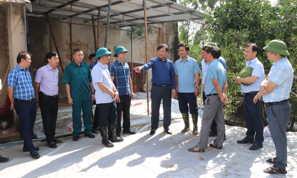 Thứ trưởng Nguyễn Hoàng Hiệp chỉ đạo khắc phục sự cố sạt lở tại thôn Bảo Tân, xã Hợp Thịnh.