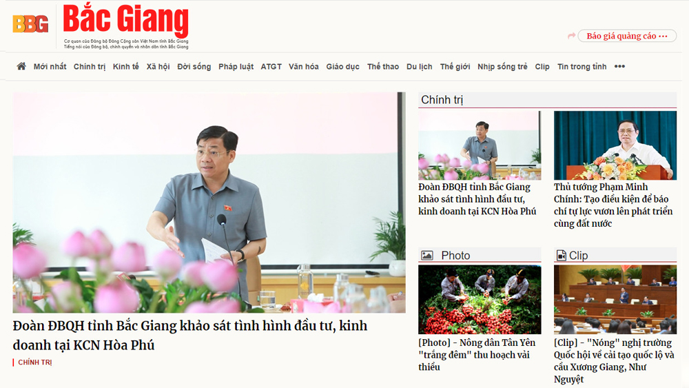 Giao diện báo Bắc Giang điện tử.