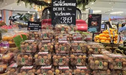Vải thiều Việt Nam được bày bán ở nước ngoài.