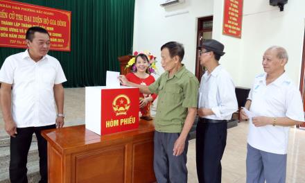 
Cử tri đại diện hộ gia đình tại tổ dân phố Thọ Xương, phường Bắc Giang tham gia bỏ phiếu.