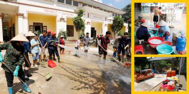 Lực lượng công an giúp địa phương dọn dẹp trường học, nhà cửa sau bão