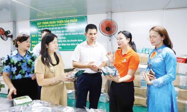 Lãnh đạo Hội Liên hiệp Phụ nữ thành phố và xã Xuân Cẩm thăm, động viên mô hình phụ nữ khởi nghiệp trên địa bàn.