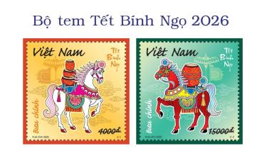 Hai mẫu tem bộ tem Tết Bính Ngọ 2026 mang thông điệp 
