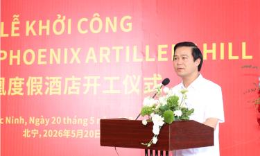 Đồng chí Lê Xuân Lợi phát biểu tại lễ khởi công khách sạn 5 sao Phoenix Artillery Hill Hotel.