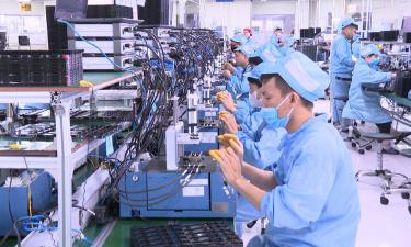 Dây chuyền sản xuất tại Công ty trách nhiệm hữu hạn Siflex, Khu công nghiệp Quang Châu. Ảnh: Trịnh Lan