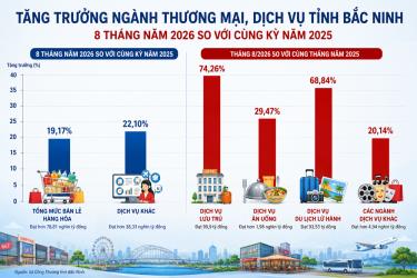 Biểu đồ tăng trưởng thương mại, dịch vụ tỉnh Bắc Ninh 8 tháng năm 2026.